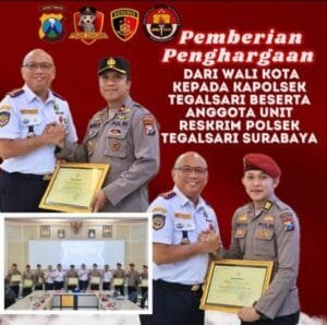 Pjs Walikota Surabaya Beri Penghargaan Kepada Kapolsek Tegalsari Bersama Kanitreskrim dan Personil Reskrim