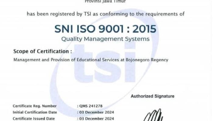 Berstandar Internasional, Dinas Pendidikan Bojonegoro Raih Sertifikat ISO 9001:2015