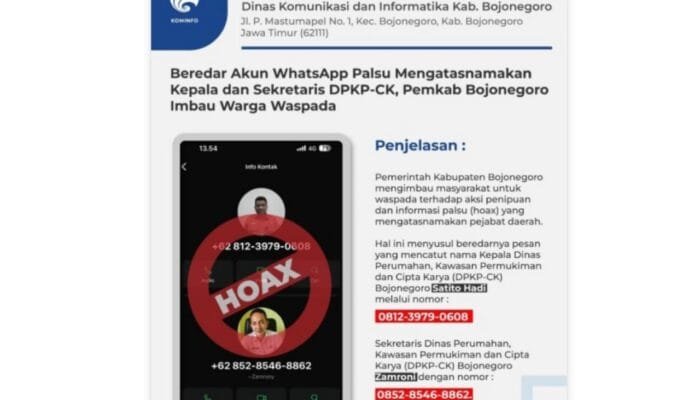 Catut Nama Pejabat Bojonegoro, Penipu Ini Gunakan Modus WhatsApp