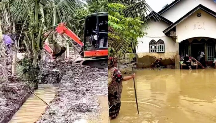Lumpur Capai Atap Rumah, Warga Aceh Timur Bersihkan Pakai Alat Berat