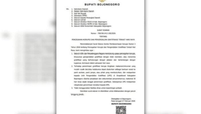 Cegah Gratifikasi Idul Fitri, Pemkab Bojonegoro Keluarkan SE Ikuti Arahan KPK