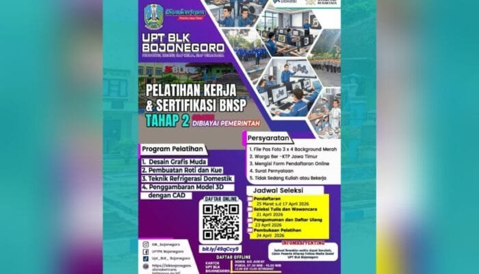Mau Punya Skill dan Sertifikat BNSP, Daftar Pelatihan Gratis di Bojonegoro Ini Sebelum Ditutup