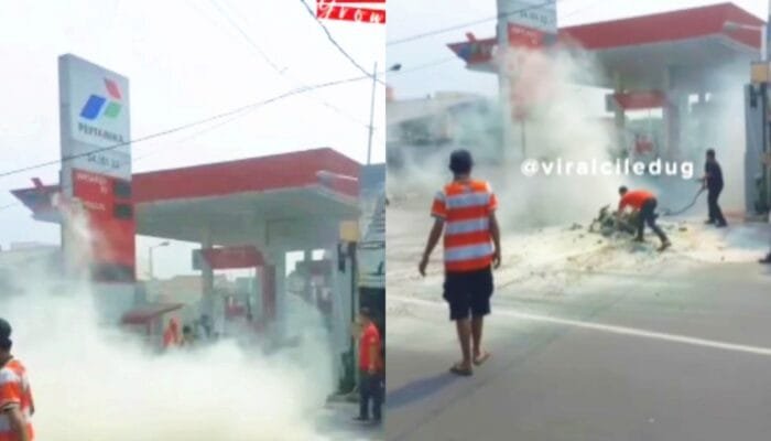 Motor Terbakar di SPBU Ciledug Tangerang, Pemilik Diduga Kabur Tinggalkan Api Berkobar