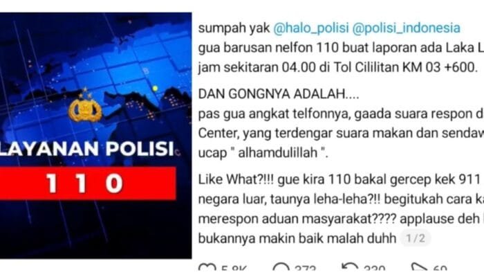 Warga Telepon 110 Polri, Malah Dengar Suara Makan dan Sendawa