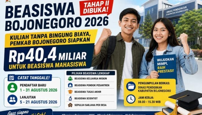 Bojonegoro Buka Beasiswa Untuk Mahasiswa Tahap II, Pendaftaran Dimulai Agustus