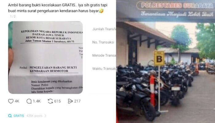 Padahal Gratis, Beredar Bukti Transfer Rp1 Juta Tebus Surat Pengeluaran Motor di Surabaya